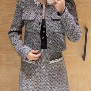 Self-Portrait Black & White Tweed Cropped Blazer